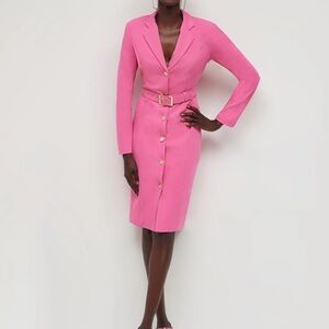 Chic Pink Blazer Dress with Belt
